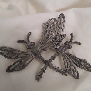 Double Dragonfly (Pewter?) Pin Brooch